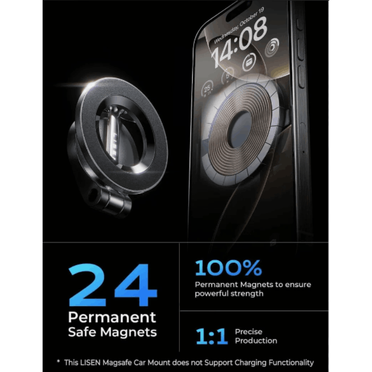 In Car Tec Phone Holder In Car Tec LISEN Mini MagSafe Dashboard Car Mount Magnetic Phone Holder for iPhone & Android