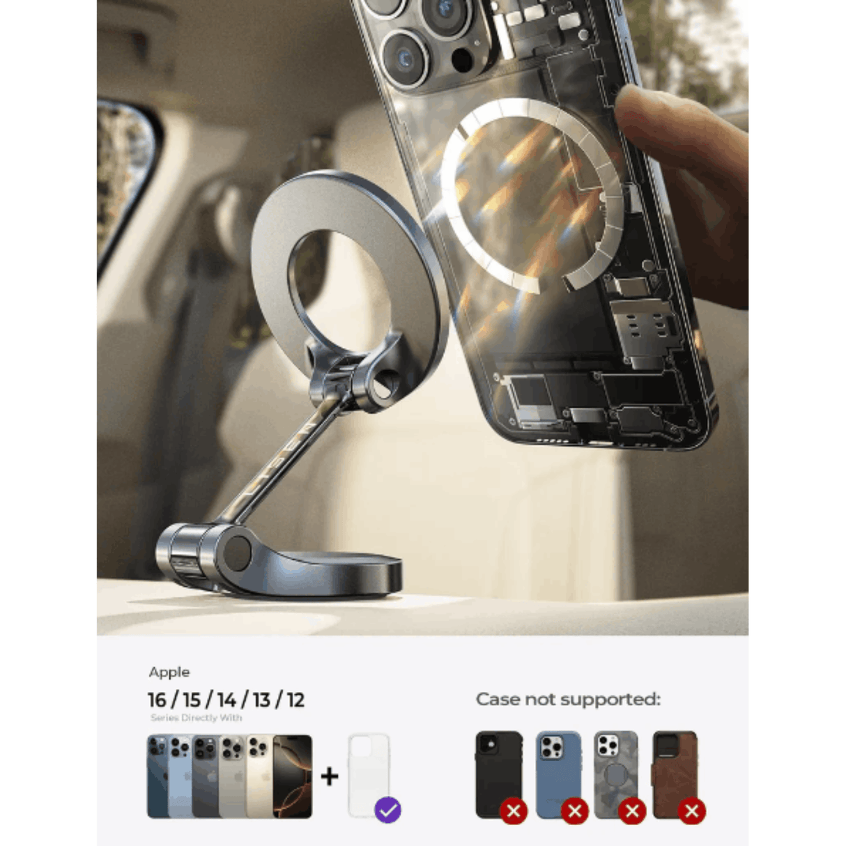 In Car Tec Phone Holder In Car Tec LISEN Mini MagSafe Dashboard Car Mount Magnetic Phone Holder for iPhone & Android