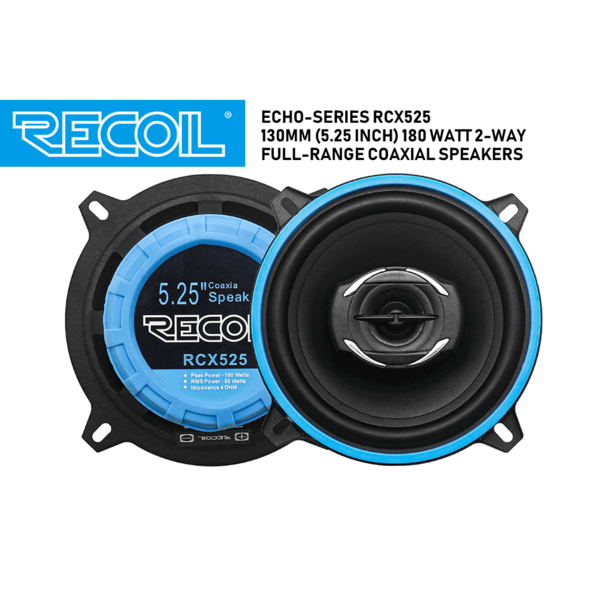 In Car Tec Car Speakers Recoil SPK-REC-RCX525 Echo-Series RCX525 5.25" 2-Way Full-Range Coaxial Speakers 200W