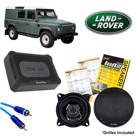 In Phase Underseat Car Subwoofers In Phase Land Rover Defender Audio Upgrade Front and Rear Speakers with Subwoofer