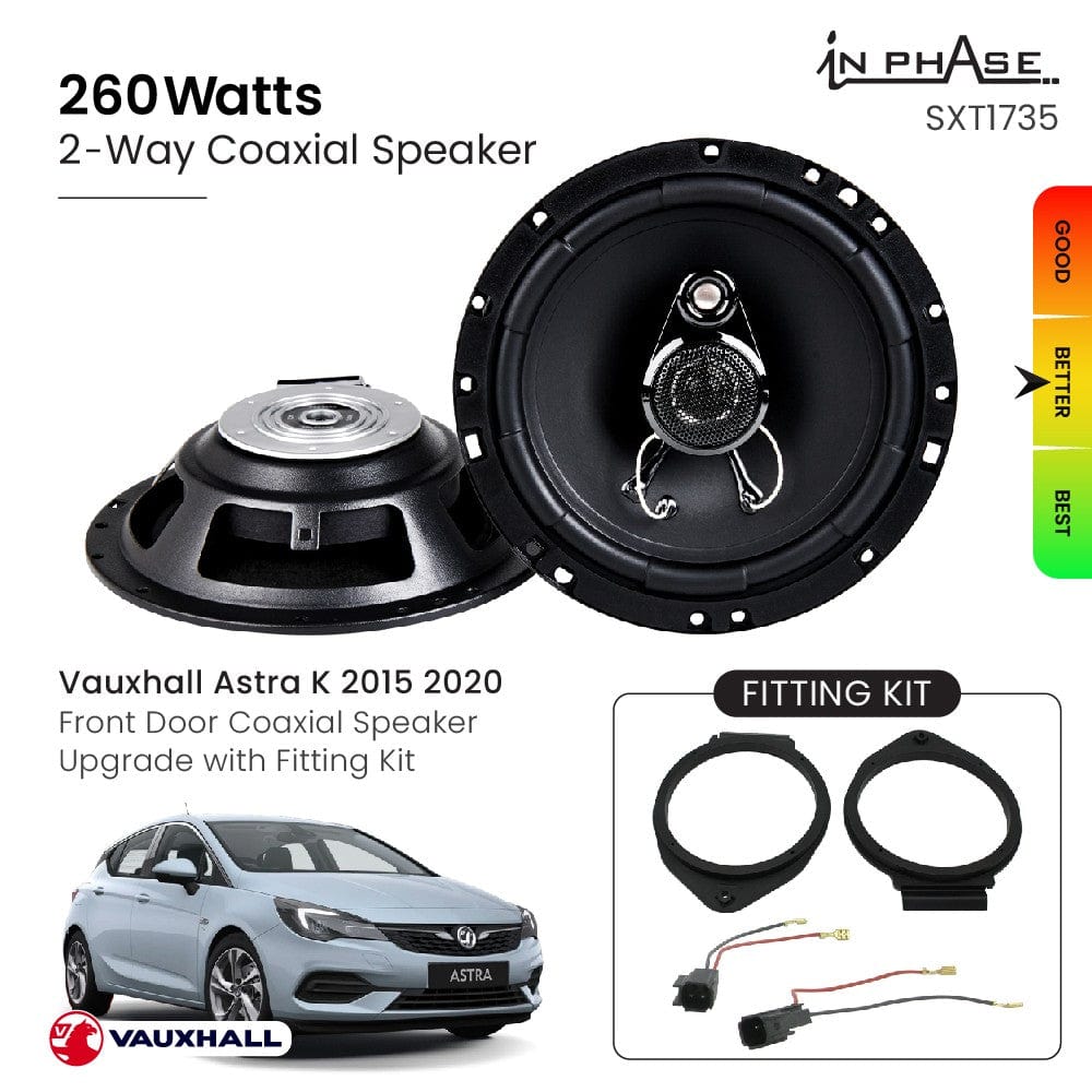 In Phase Car Speakers and Subs In Phase Vauxhall Astra K 2015 2020 Front Door Coaxial Speaker Upgrade with Fitting Kit