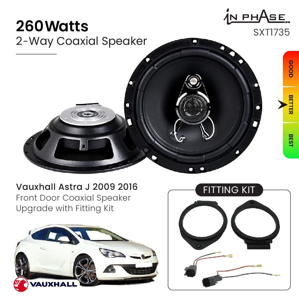 In Phase Car Speakers and Subs In Phase Vauxhall Astra J 2009 2016 Front Door Coaxial Speaker Upgrade with Fitting Kit