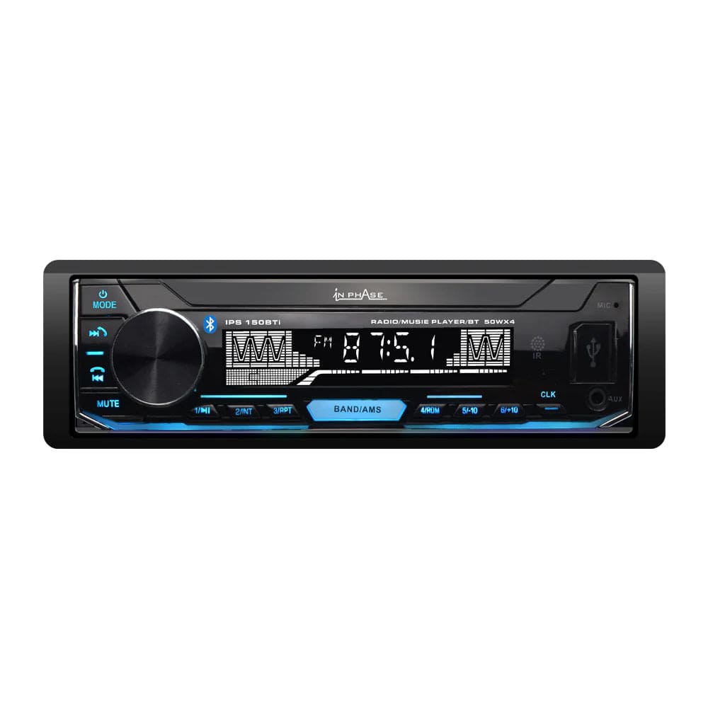 In Phase Single Din Car Stereos In Phase IPS-150BTI Mechless Digital Media Player with Bluetooth USB SD Card AUX Shallow Fit and Remote