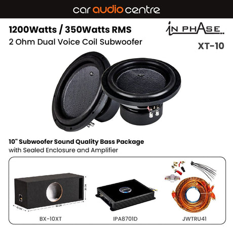 In Phase In Phase BX-10XT-IPA8701D Single XT-10  10" Subwoofer Sound Quality Bass Package with Sealed Enclosure and Amp