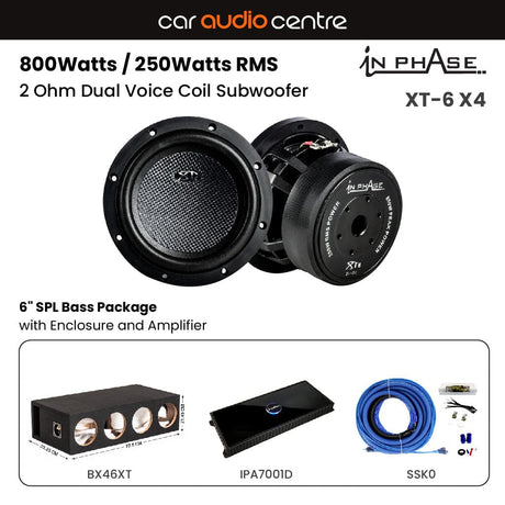 In Phase In Phase BX-46XT-IPA7001D Quad XT-6 6" SPL Bass Package with Enclosure and Amp