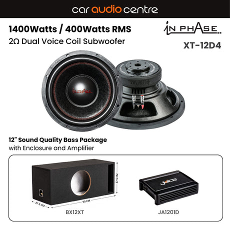 In Phase Sub and Amp Packages In Phase XT-12D4 12" Subwoofer Performance Bass Package with Enclosure and Amp