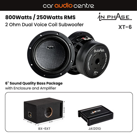 In Phase Sub and Amp Packages In Phase XT-6 6" Subwoofer Performance Bass Package with Enclosure and Amp