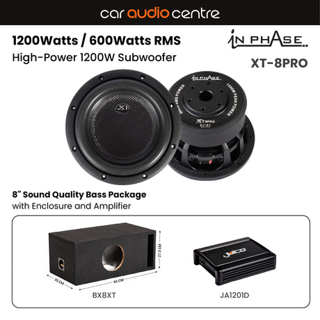 In Phase Sub and Amp Packages In Phase XT-8PRO 8" Subwoofer Performance Bass Package with Enclosure and Amp