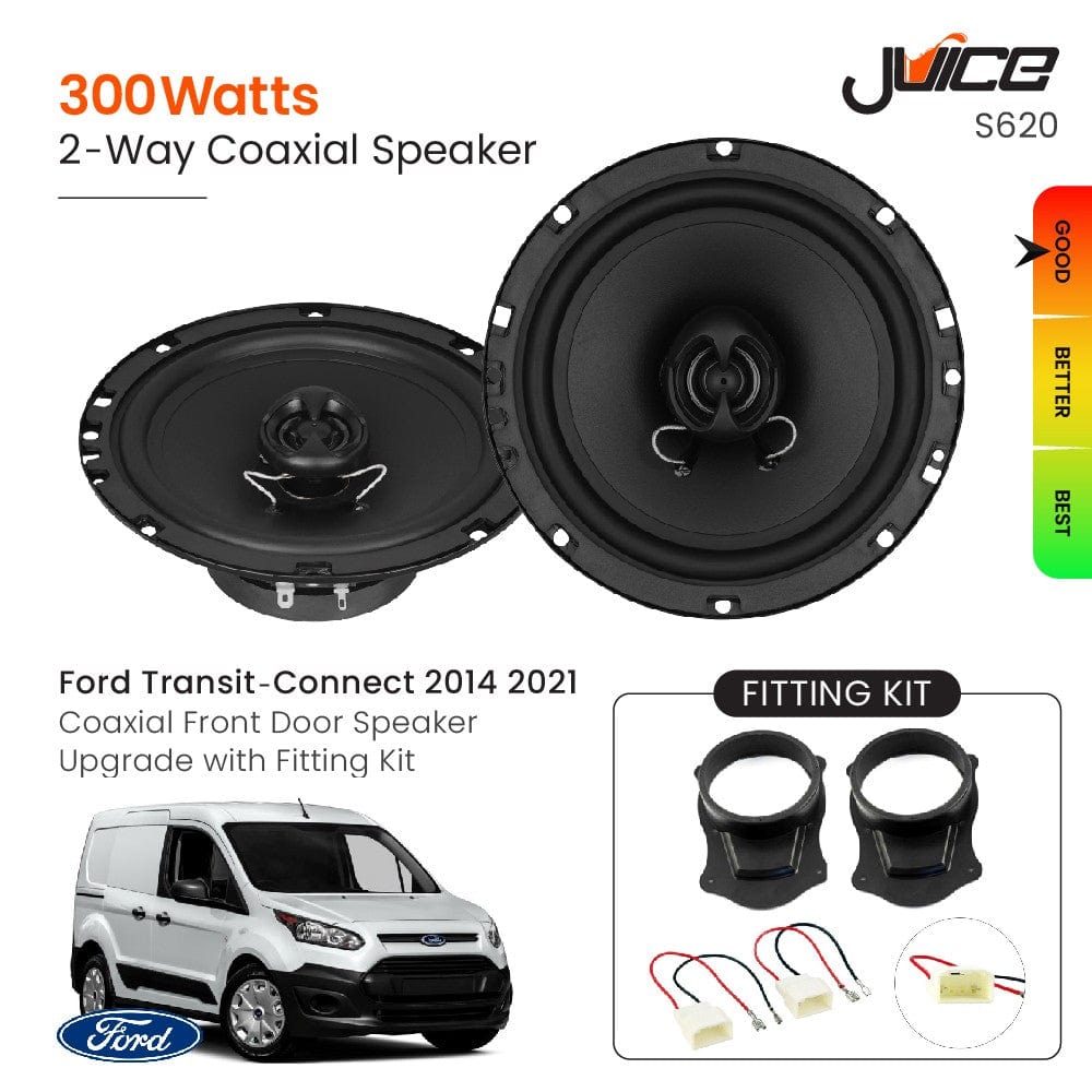 Juice Car Speakers and Subs Juice Ford Transit-Connect 2014 2021 Coaxial Front Door Speaker Replacement with Fitting Kit