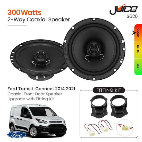 Juice Car Speakers and Subs Juice Ford Transit-Connect 2014 2021 Coaxial Front Door Speaker Replacement with Fitting Kit