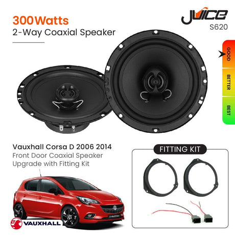 Juice Car Speakers and Subs Juice Vauxhall Corsa D 2006 2014 Front Door Coaxial Speaker Replacement with Fitting Kit