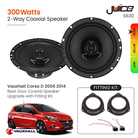 Juice Car Speakers and Subs Juice Vauxhall Corsa D 2006 2014 Rear Door Coaxial Speaker Replacement with Fitting Kit