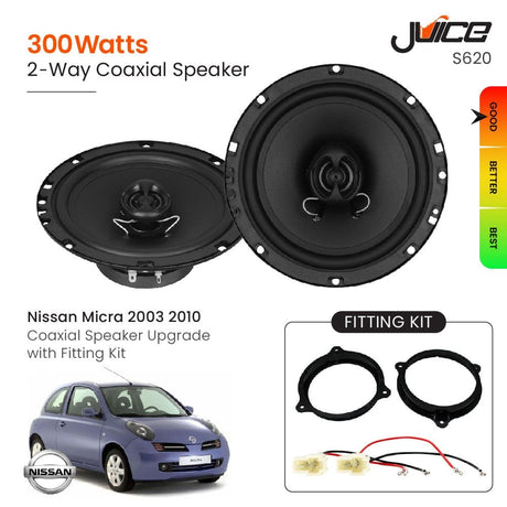 Juice Car Speakers and Subs Juice Nissan Micra 2003 2010 Coaxial Speaker Upgrade with Fitting Kit