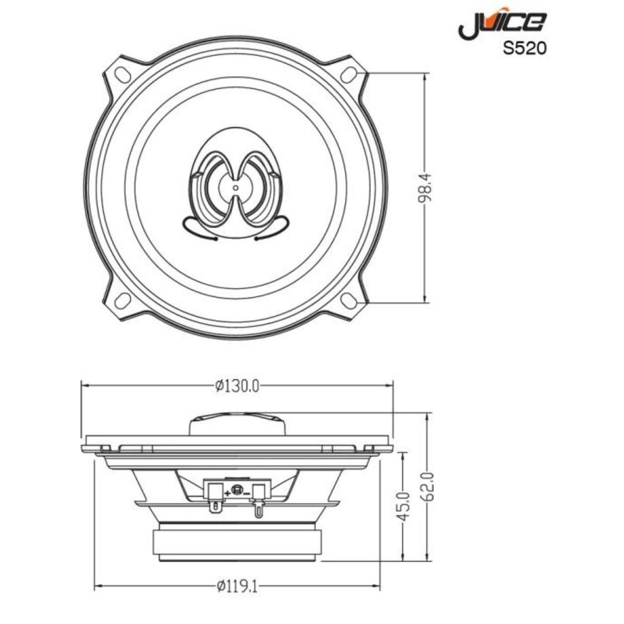 Juice Juice S520 5 Inch 13cm 2-Way Coaxial Car Door or Parcel Shelf Speaker Upgrade