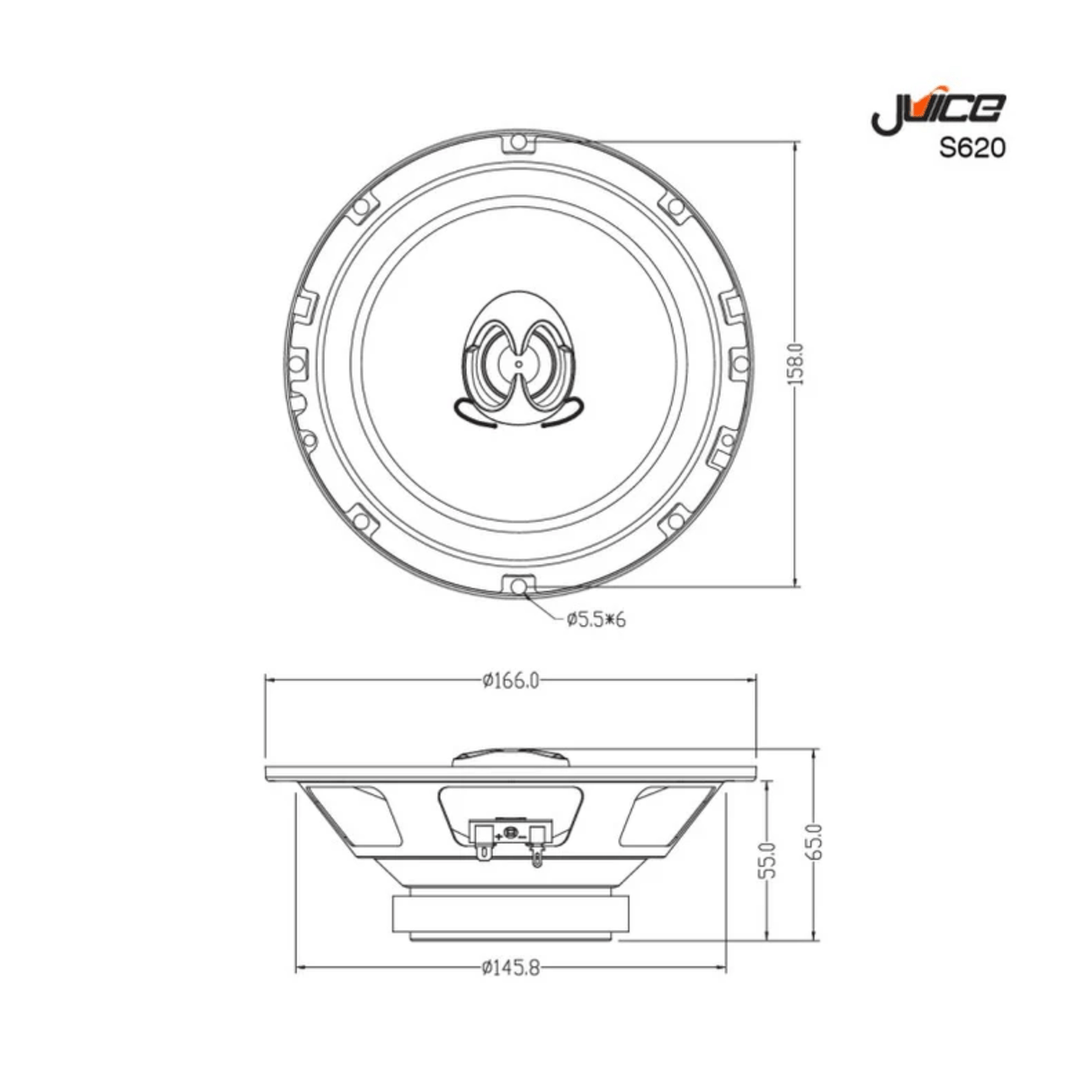 Juice Juice S620 6.5 Inch 17cm 2-Way Coaxial Car Door or Parcel Shelf Speaker Upgrade