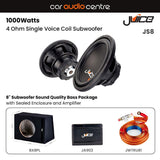 Juice Juice BX8PL-JS8-JA902 Single JS8 8" Subwoofer Sound Quality Bass Package with Ported Enclosure and Amp