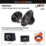 Juice Juice BX10SL-JS10-JA902 Single JS10 10" Subwoofer Sound Quality Bass Package with Sealed Enclosure and Amp