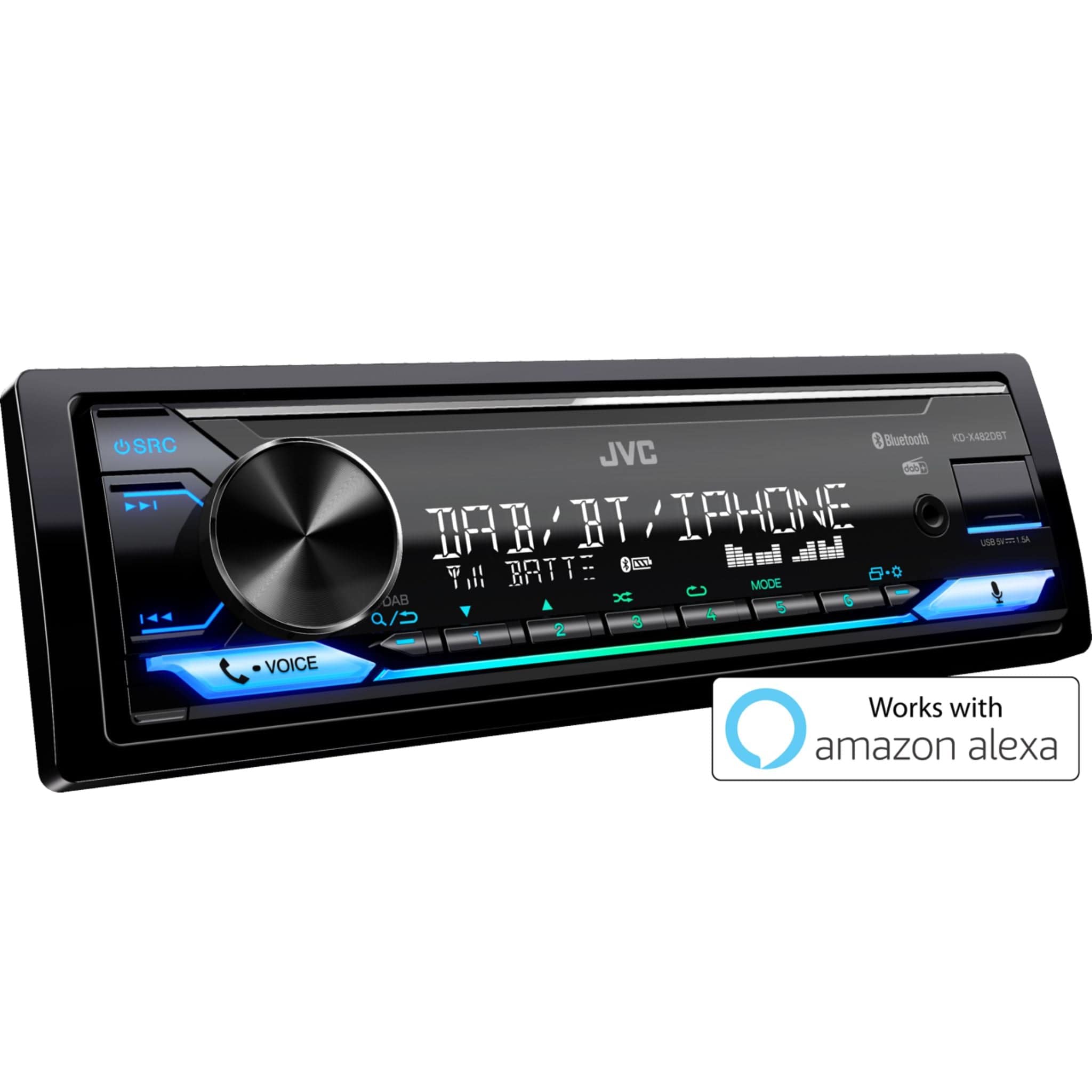 JVC KD-X482DBT 1 DIN Digital Media Receiver with Amazon Alexa