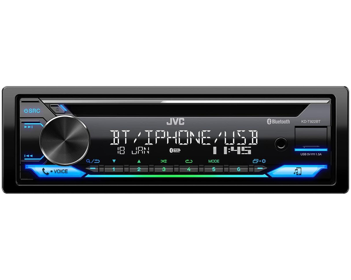 JVC Car Stereos JVC KD-T922BT Single Din CD Player with Bluetooth Aux USB and Spotify