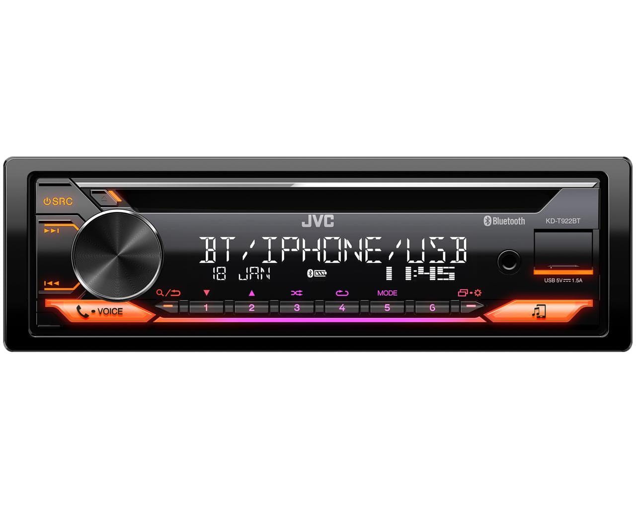 JVC KD-T922BT Single Din CD Player with Bluetooth Aux USB