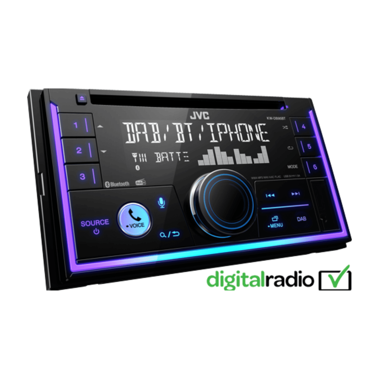 JVC JVC KW-DB95BT Double DIN CD Receiver with DAB, Bluetooth Hands-Free, iPod, and Aux