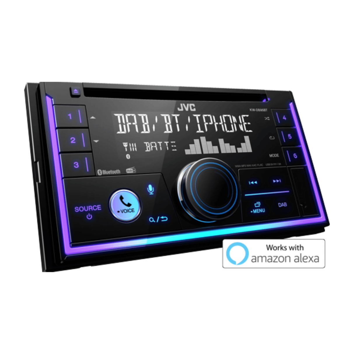 JVC JVC KW-DB95BT Double DIN CD Receiver with DAB, Bluetooth Hands-Free, iPod, and Aux