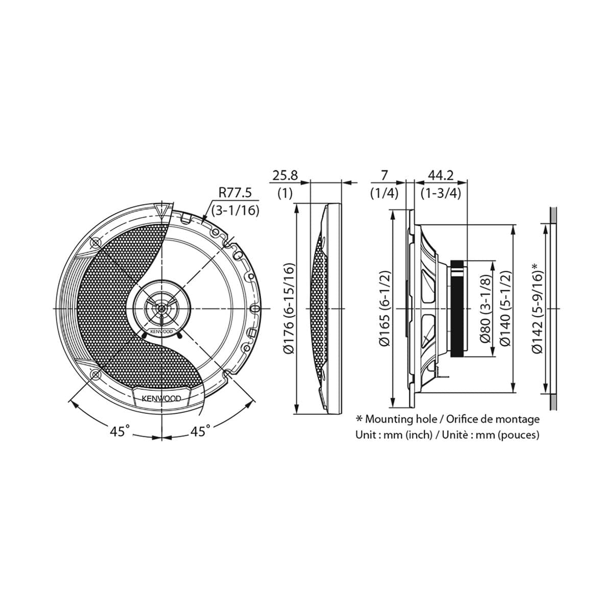 Kenwood KFC-S1766 Stage Sound Series 17cm Flush Mount 2-Way 2