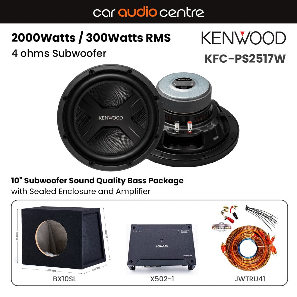 Kenwood Kenwood BX10SL-PS2517-X502 Single KFC-PS2517W 10" Subwoofer Sound Quality Bass Package with Sealed Enclosure and Amp