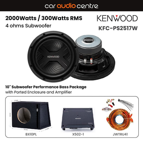 Kenwood Kenwood BX10PL-PS2517-X502 Single KFC-PS2517W 10" Subwoofer Performance Bass Package with Ported Enclosure and Amp