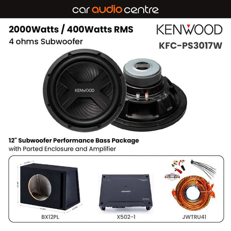 Kenwood Kenwood BX12PL-PS3017-X502 Single KFC-PS3017W 12" Subwoofer Performance Bass Package with Ported Enclosure and Amp