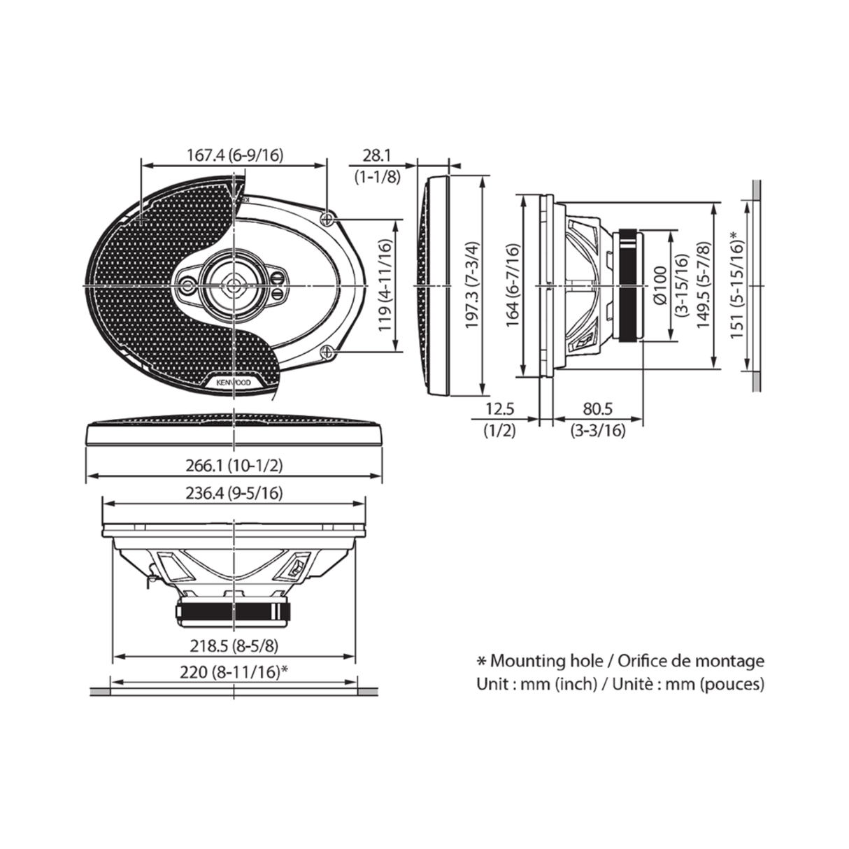 Kenwood Car Speakers Kenwood KFC-PS6997 6″×9″ 5-Way Performance Standard Speaker System
