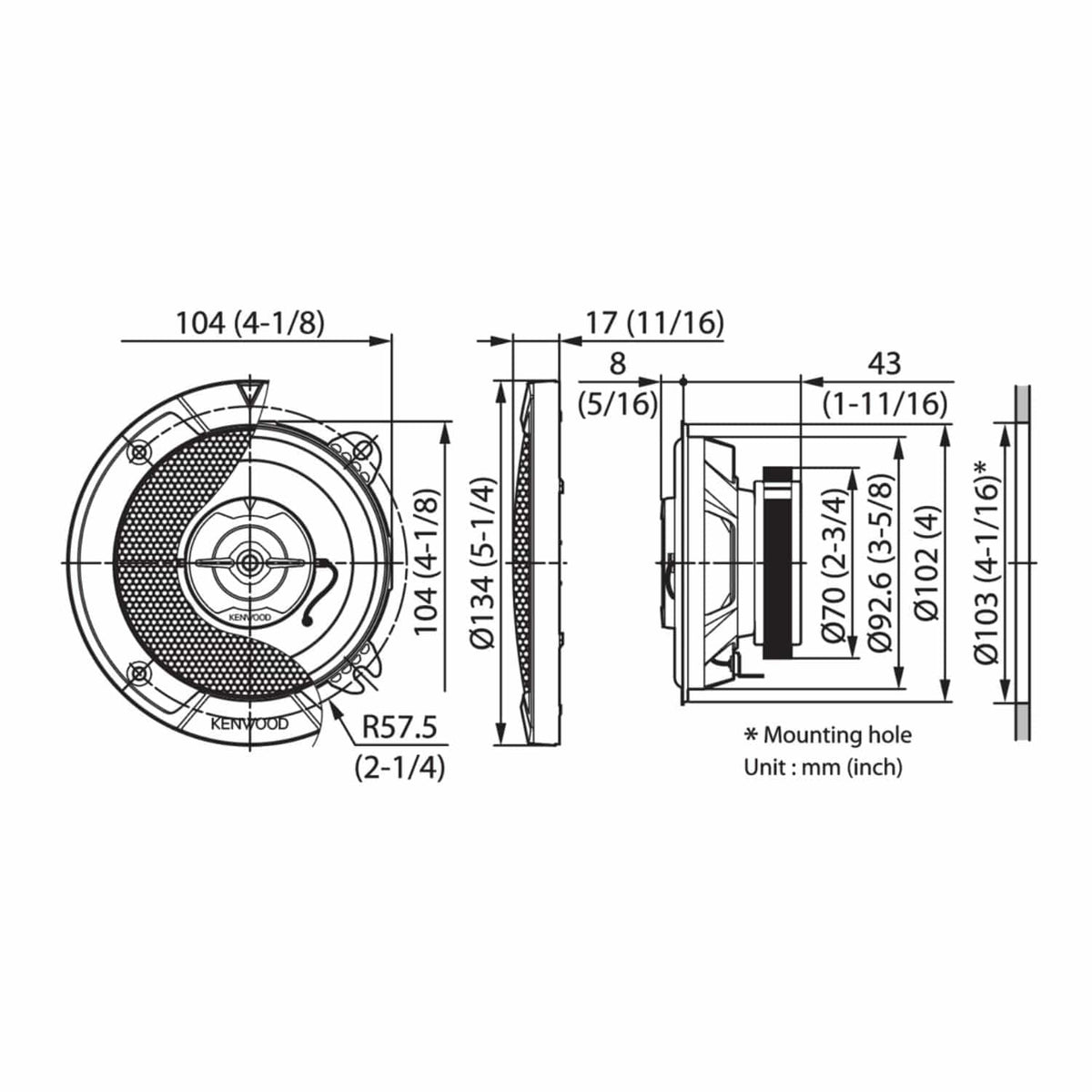 Kenwood Car Speakers Kenwood KFC-S1067 Stage Sound Series 10cm Flush Mount 2-Way Speaker System