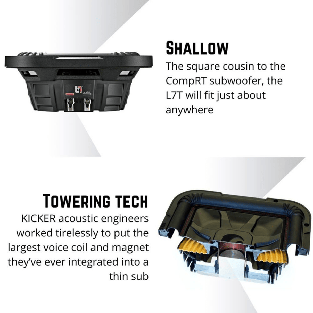 Kicker Car Subwoofers Kicker 46L7T104 10" Thin Profile Square Dual Voice Coil Subwoofer - 4-Ohm