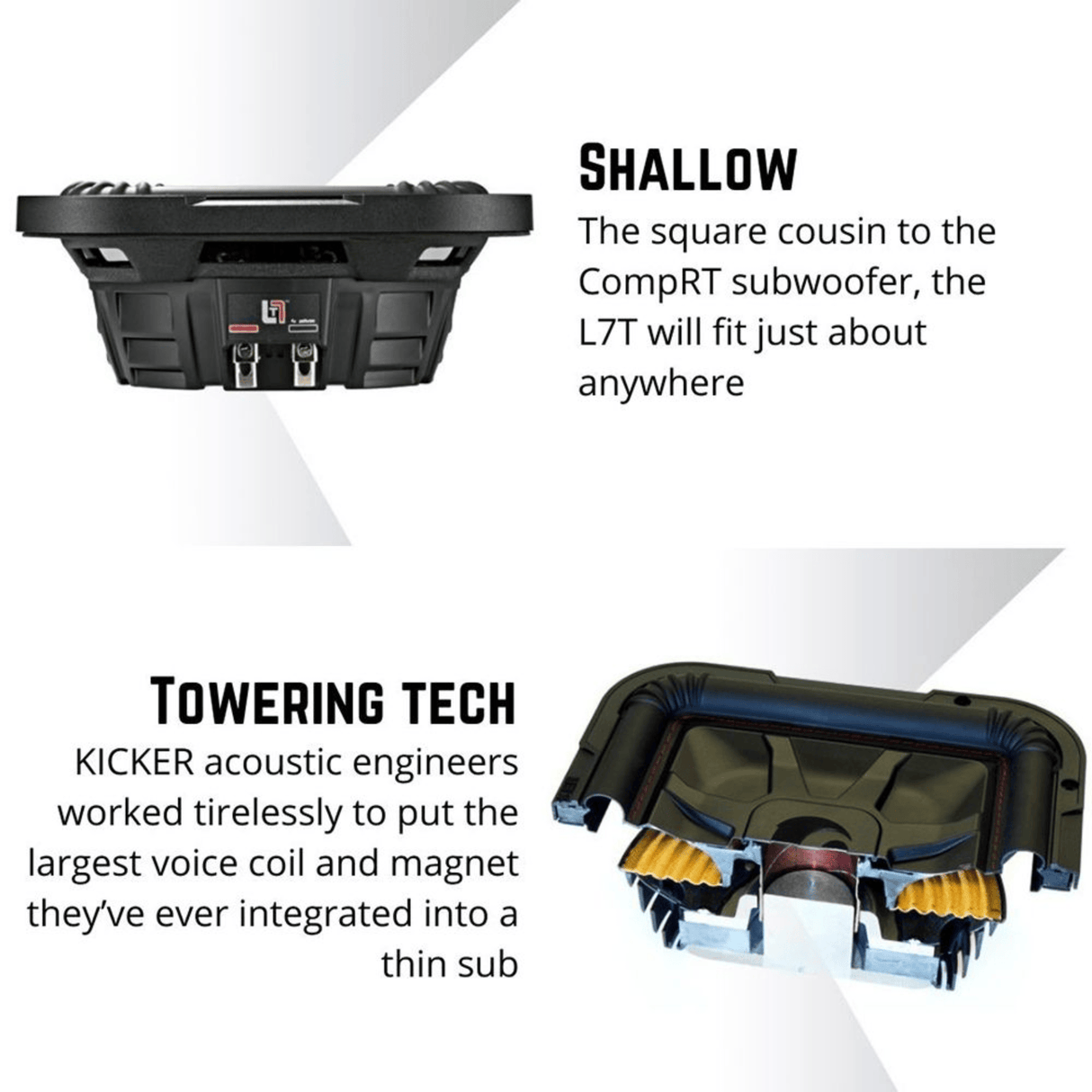 Kicker Car Subwoofers Kicker 46L7T84 8" Thin Profile Square Dual Voice Coil Subwoofer - 4 Ohm
