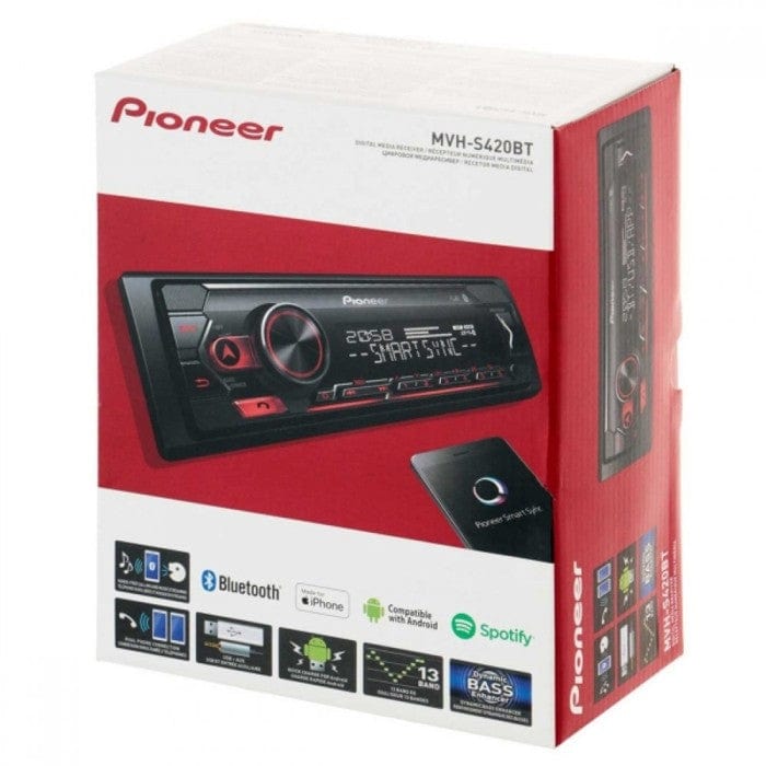 Pioneer MVH-S420BT Single Din receiver with Bluetooth, Red