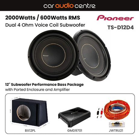 Pioneer Pioneer BX12PL-TSD12-GMD9701 Single TS-D12D4 12" Subwoofer Performance Bass Package with Ported Enclosure and Amp