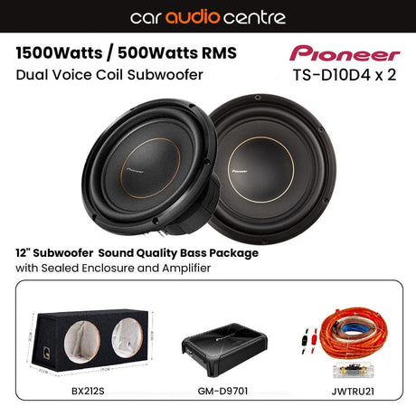 Pioneer Pioneer BX210SL-TSD10D4-GMD9701 Double TS-D10D4 10" Subwoofer  Sound Quality Bass Package with Sealed Enclosure and Amp