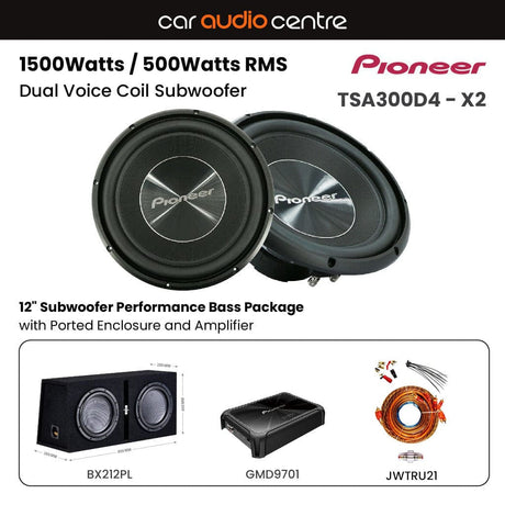 Pioneer Pioneer BX212PL-TSA300-GMD9701 Double TS-A300D4 12" Subwoofer Performance Bass Package with Ported Enclosure and Amp