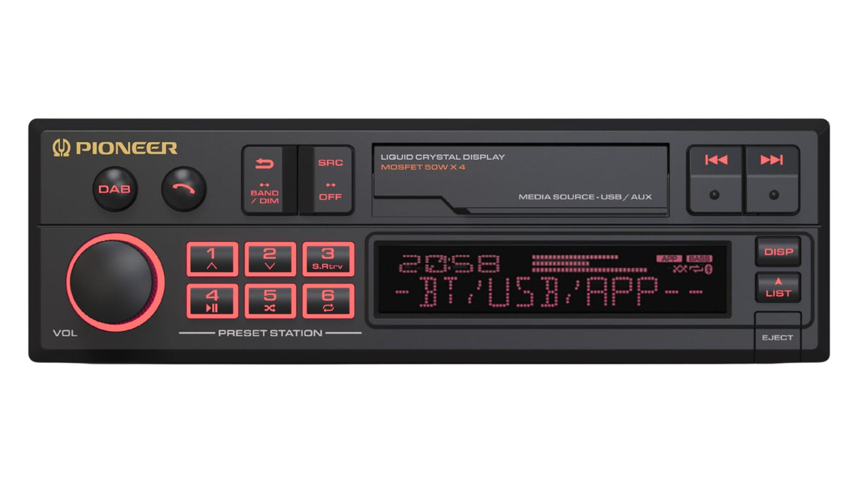 Pioneer Car Stereos Pioneer SXT-C10PS Retro Car Head Unit – DAB+, USB, AUX & Bluetooth Audio