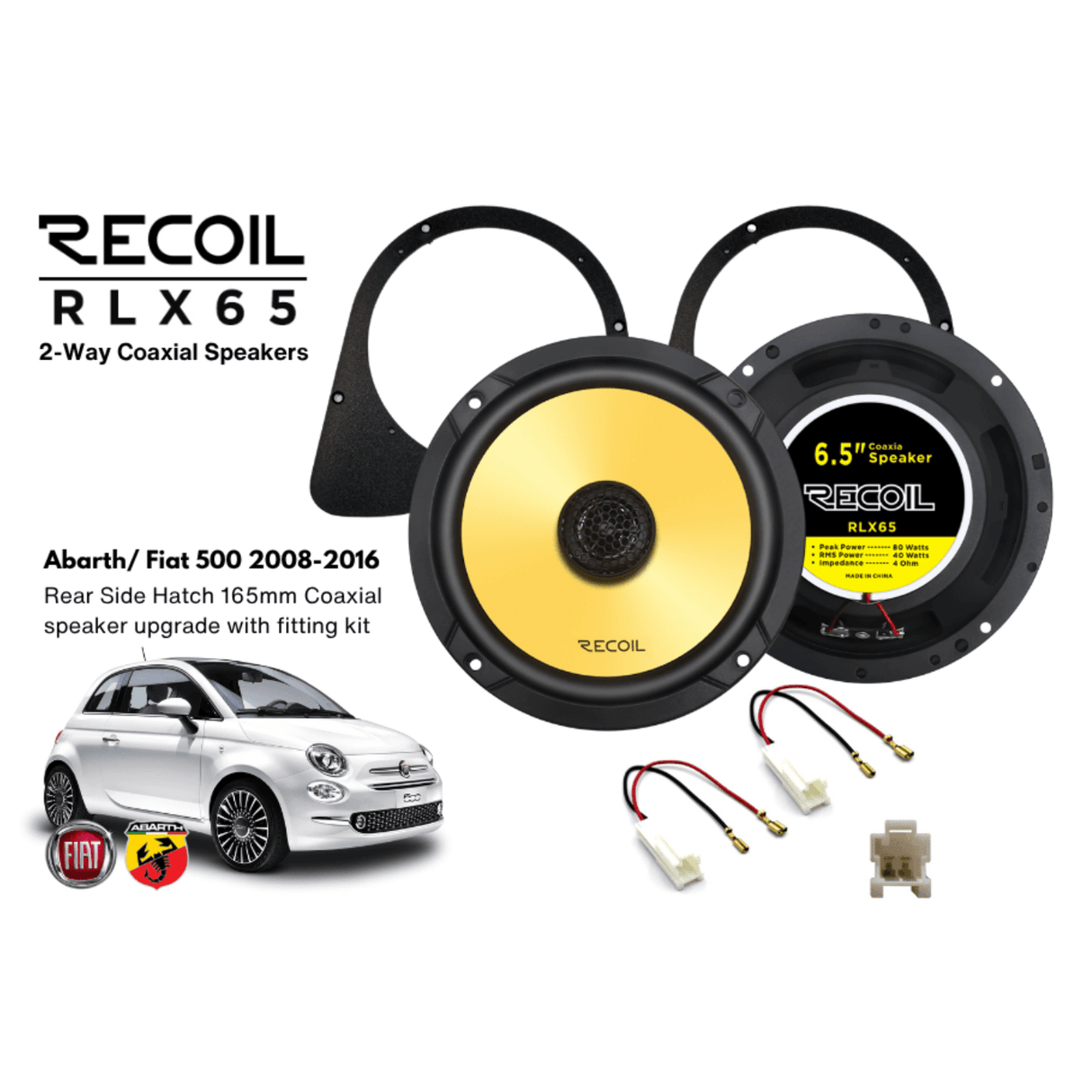 Recoil Car Specific Upgrades Recoil SFK-FIA2-RCX65 6.5" Rear Side Hatch Coaxial Speaker Upgrade Fitting Kit For Abarth / Fiat 500