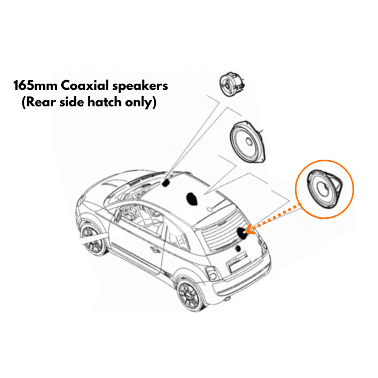 Recoil Car Specific Upgrades Recoil SFK-FIA2-RCX65 6.5" Rear Side Hatch Coaxial Speaker Upgrade Fitting Kit For Abarth / Fiat 500