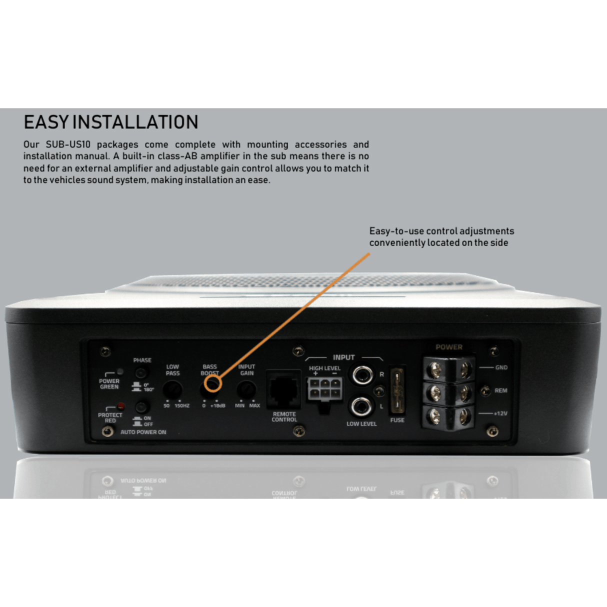 Recoil Underseat Car Subwoofers RECOIL SUB-US10 10" (250mm) 300W Slim Amplified Underseat Subwoofer