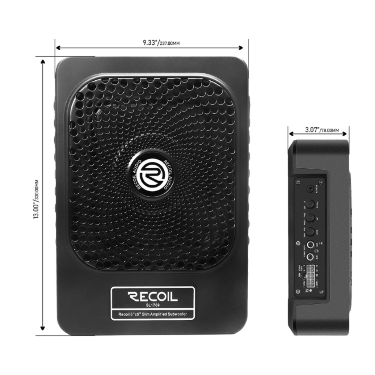 Recoil Underseat Car Subwoofers RECOIL SUB-US8 8" (200mm) 550W Slim Amplified Underseat Car Subwoofer With Installation Wiring Kit