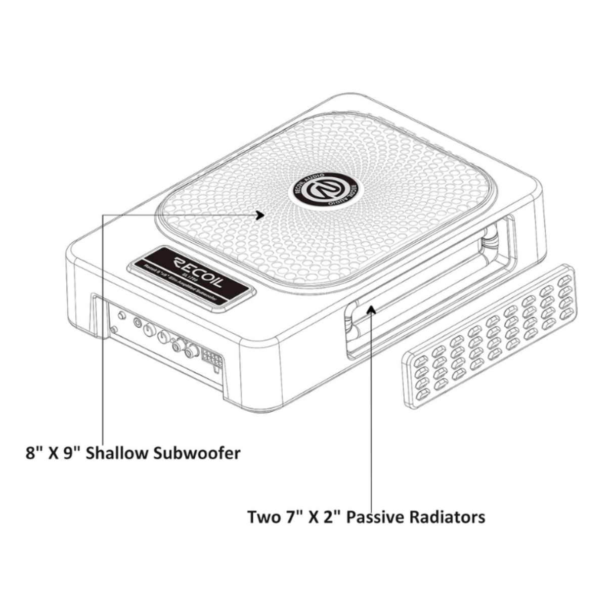 Recoil Underseat Car Subwoofers RECOIL SUB-US8 8" (200mm) 550W Slim Amplified Underseat Car Subwoofer With Installation Wiring Kit