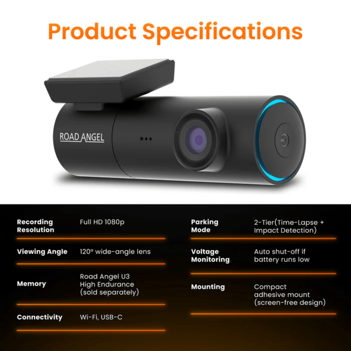 Road Angel Dash Cams Road Angel Halo Spark Full HD 1080p Single Dash Cam with Parking Mode & Winter Mode