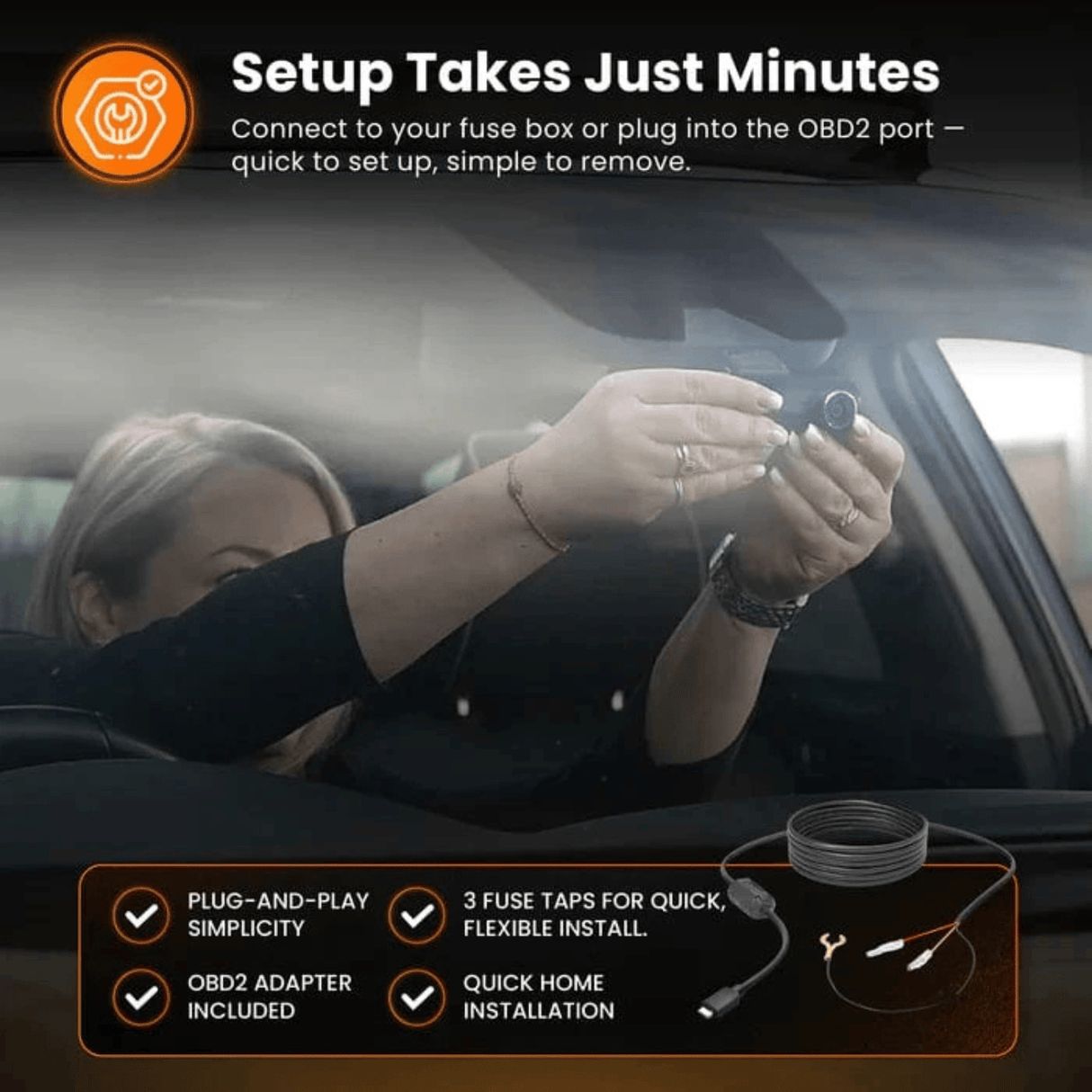Road Angel Fitting Accessories Road Angel HWK5VC-OBD Road Angel Halo Dash Cam 5V 2-in-1 Hardwire Kit- USB Type-C, Fuse Taps & OBD 2