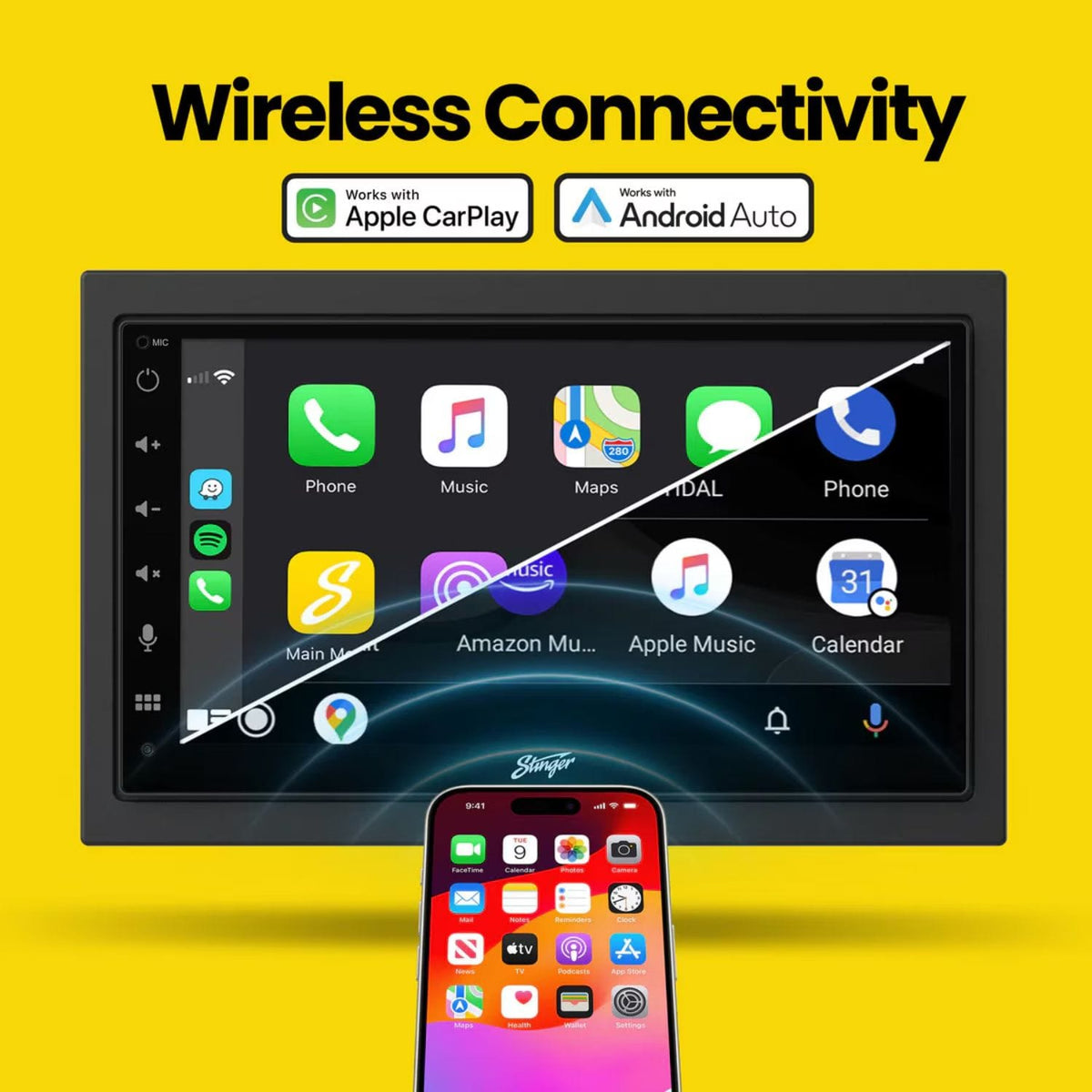 Stinger Double Din Car Stereos Stinger IE268E Double DIN Stereo 6.8" HD Touchscreen Wireless Apple CarPlay and Android Auto