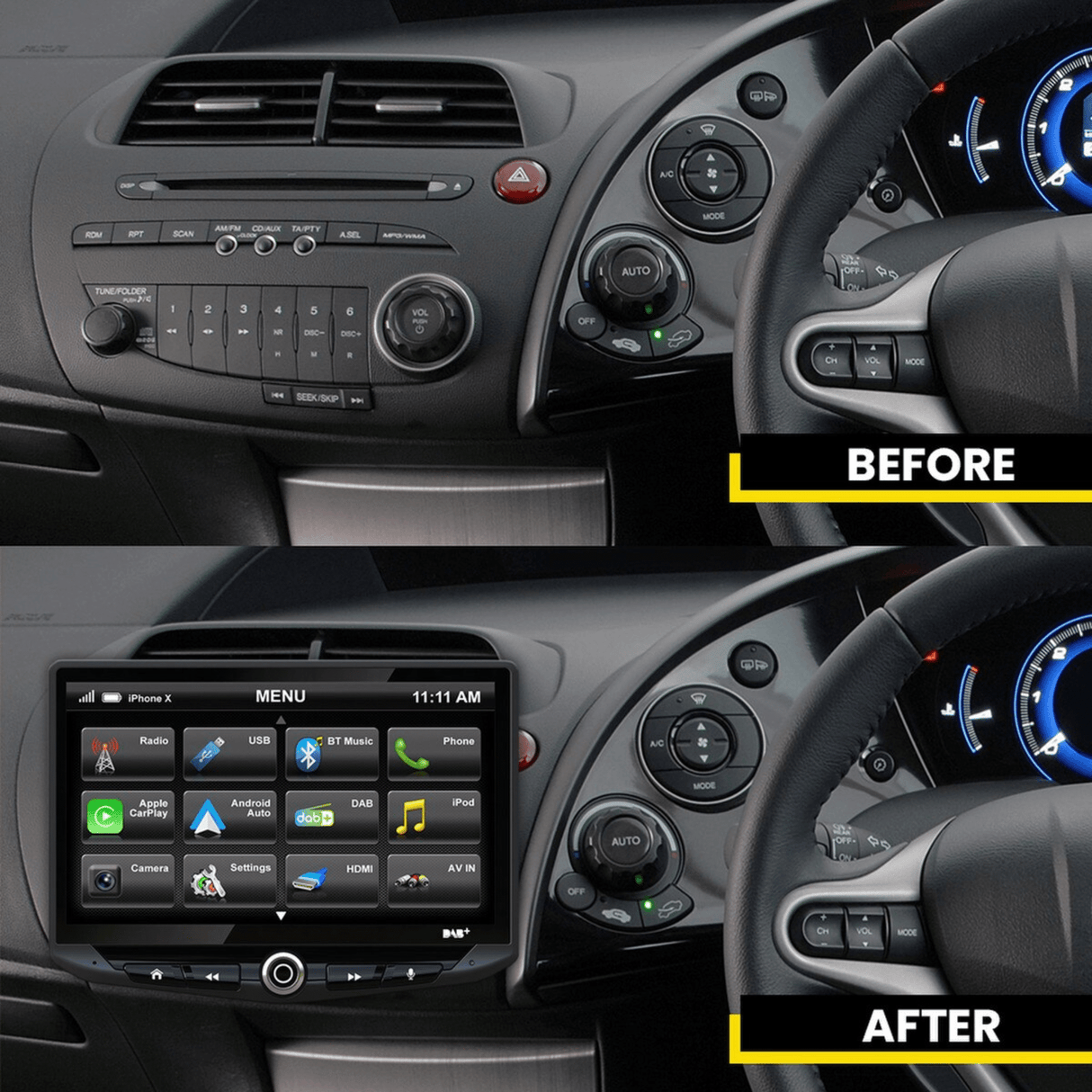 Stinger Stinger UN1810E-HD1 10" Integrated Multimedia System with Apple Carplay and Android Auto for Honda Civic 2005-2011